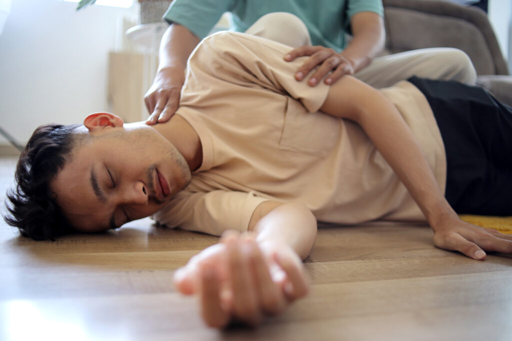 hyperglycaemia - place person in recovery position if unconscious